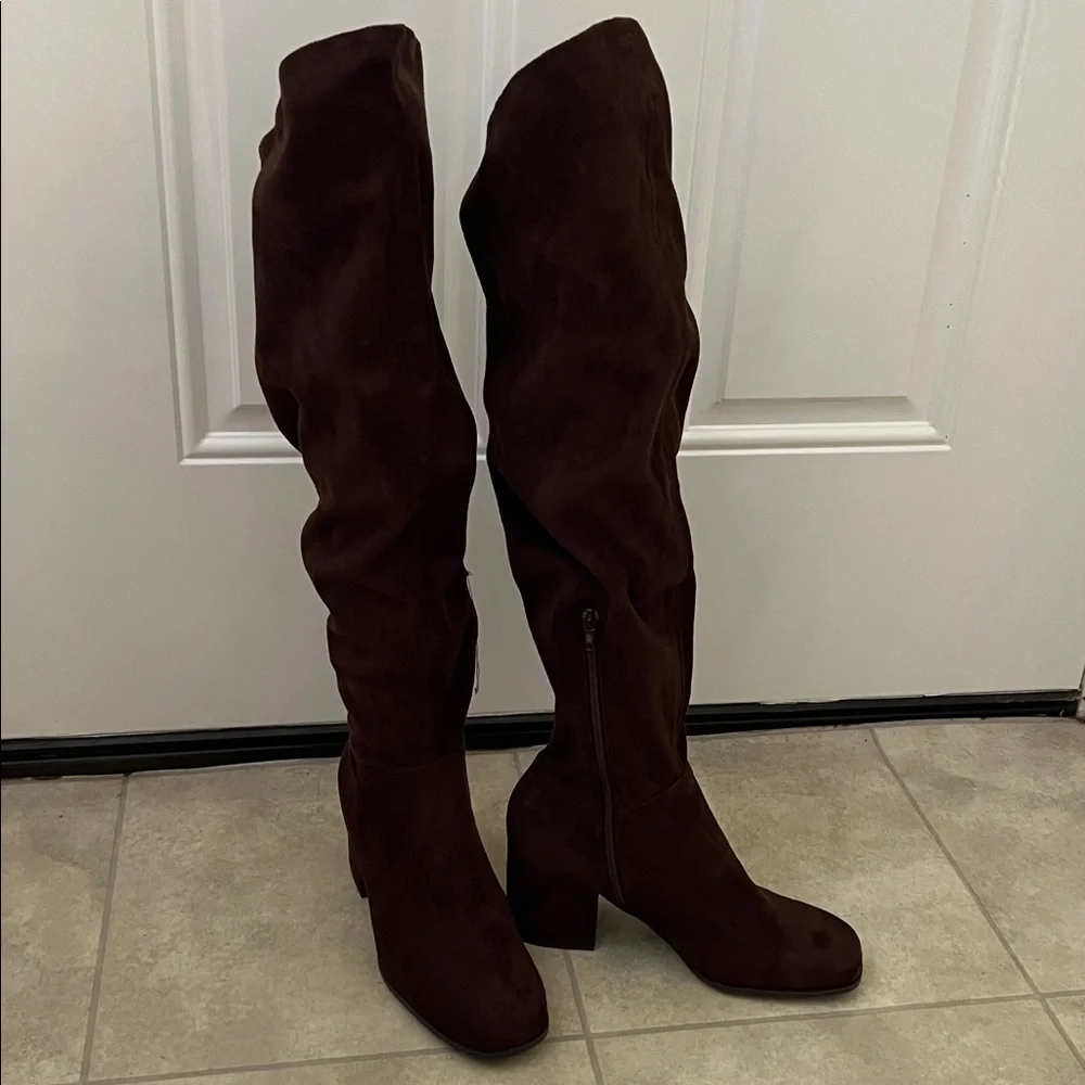 Chocolate Brown Microsuede Christian Siriano Over-the-Knee Boots NWT Size 8